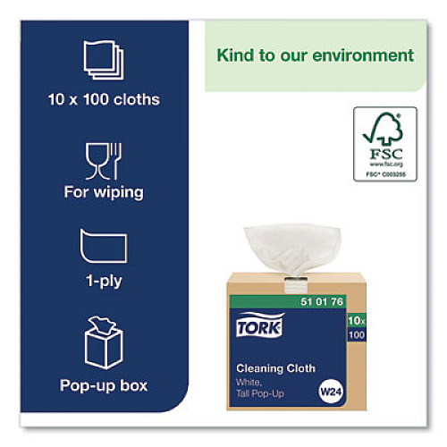 Tork Cleaning Cloth, 8.46 x 16.13, White, 100 Wipes/Box, 10 Boxes/Carton (510176)