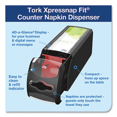 Tork Xpressnap Fit Napkin Dispenser, Countertop, 4.8 x 12.8 x 5.6, Black (7432000)