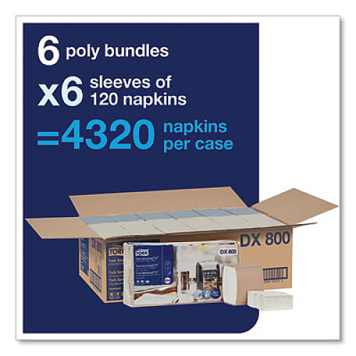 Tork Xpressnap Fit Interfold Dispenser Napkins, 2-Ply, 6.5 x 8.39, White, 120/Pack, 36 Packs/Carton (DX800)