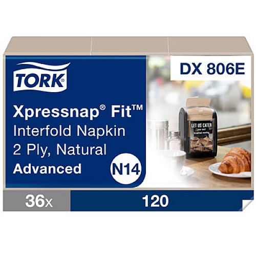 Tork Xpressnap Fit Interfold Dispenser Napkins, 2-Ply, 6.5 x 8.39, Natural, 120/Pack, 36 Packs/Carton (DX806E)