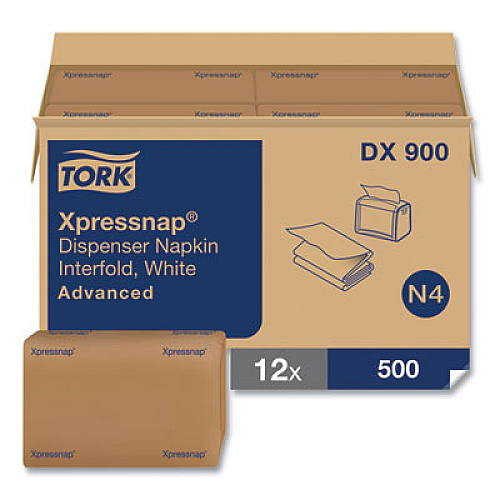 Tork Xpressnap Interfold Dispenser Napkins, 1-Ply, Bag-Pack, 13 x 8.5, White, 6,000/Carton (DX900)