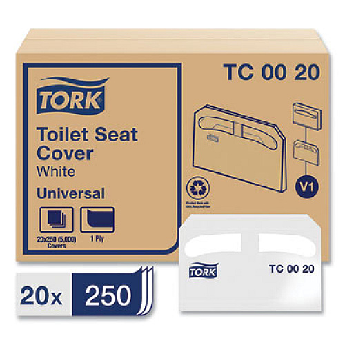 Tork Toilet Seat Cover, Half-Fold, 14.5 x 17, White, 250/Pack, 20 Packs/Carton (TC0020)