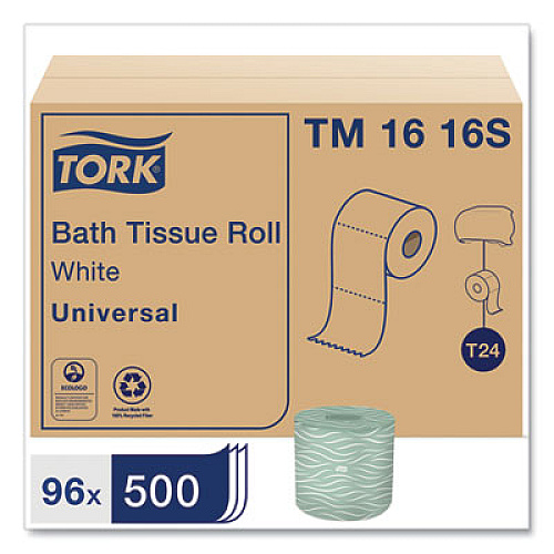 Tork Universal Bath Tissue, Septic Safe, 2-Ply, White, 500 Sheets/Roll, 96 Rolls/Carton (TM1616S)