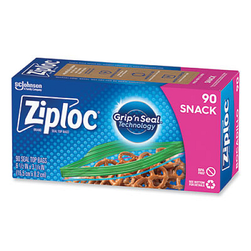 Ziploc Seal Top Snack Bags, Snack, 6.5" x 3.25", Clear, 90 Bags/Box, 12 Boxes/Carton (383215)