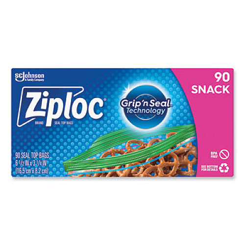 Ziploc Seal Top Snack Bags, Snack, 6.5" x 3.25", Clear, 90 Bags/Box, 12 Boxes/Carton (383215)