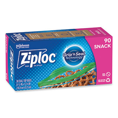 Ziploc Seal Top Snack Bags, Snack, 6.5" x 3.25", Clear, 90 Bags/Box, 12 Boxes/Carton (383215)