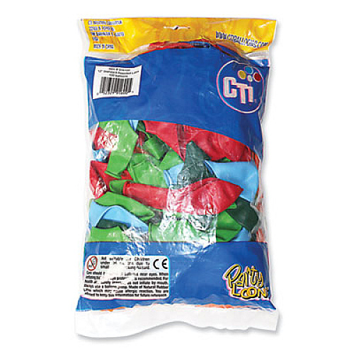 Tablemate Party Loons Helium Quality Latex Balloons, Assorted Colors, 100/Pack (1200)
