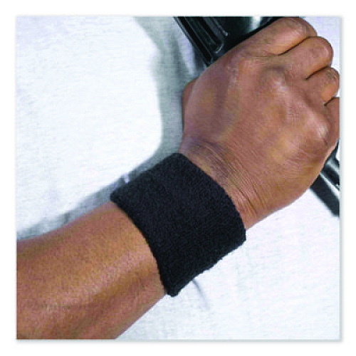 ergodyne Chill-Its 6500 Wrist Terry Cloth Sweatband, Cotton Terry, One Size Fits Most, Black (12402)