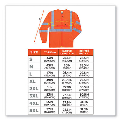 ergodyne GloWear 8391 Class 3 Hi-Vis Long Sleeve Shirt, Polyester, Orange, Medium (21713)