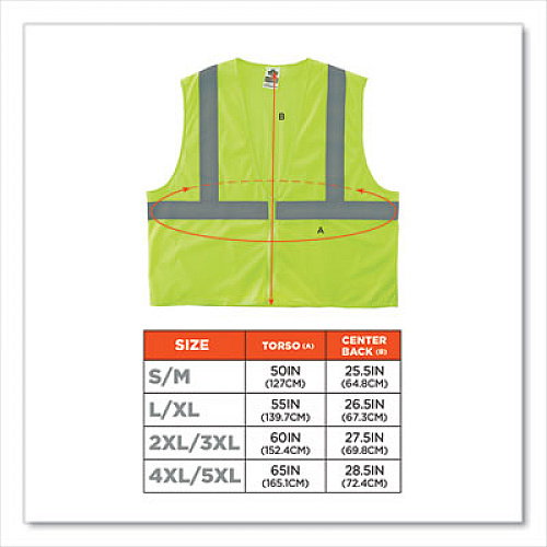 ergodyne GloWear 8205Z Class 2 Super Economy Mesh Vest, Polyester, Lime, Small/Medium (20993)