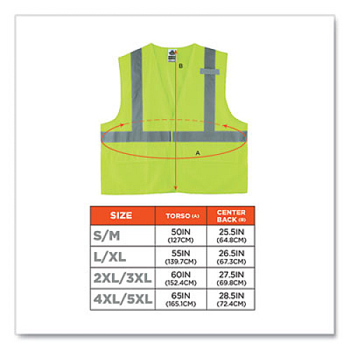ergodyne GloWear 8225HL Class 2 Standard Solid Hook and Loop Vest, Polyester, Lime, 2X-Large/3X-Large (21187)