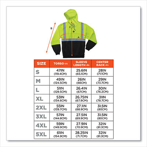 ergodyne GloWear 8293 Hi-Vis Class 2 Hooded Sweatshirt Black Bottom, Polar Fleece, Large, Lime (21684)