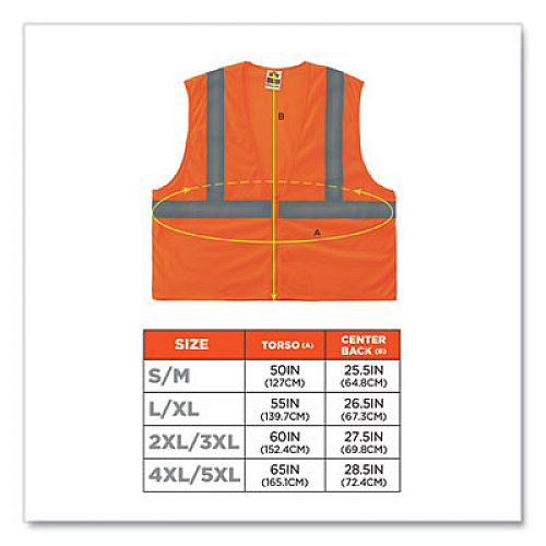 ergodyne GloWear 8205Z Class 2 Super Economy Mesh Vest, Polyester, Orange, 4X-Large/5X-Large (20989)