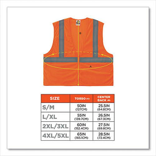 ergodyne GloWear 8205Z Class 2 Super Economy Mesh Vest, Polyester, Orange, Small/Medium (20983)