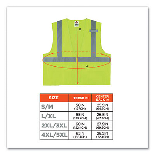 ergodyne GloWear 8225Z Class 2 Standard Solid Vest, Polyester, Lime, Large/X-Large (21165)