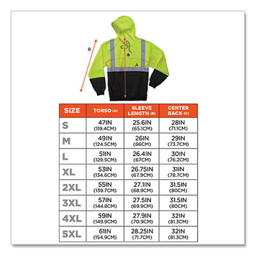 ergodyne GloWear 8293 Hi-Vis Class 2 Hooded Sweatshirt Black Bottom, Polar Fleece, X-Large, Lime (21685)