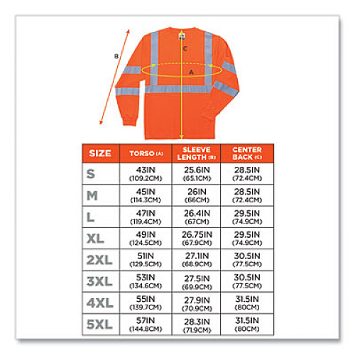 ergodyne GloWear 8391 Class 3 Hi-Vis Long Sleeve Shirt, Polyester, Orange, Large (21714)