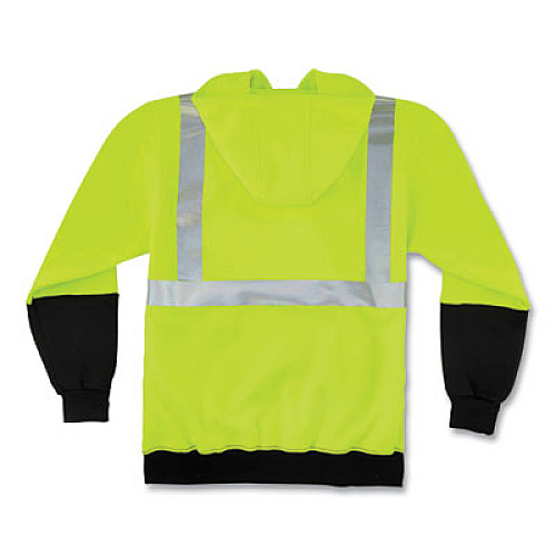 ergodyne GloWear 8293 Hi-Vis Class 2 Hooded Sweatshirt Black Bottom, Polar Fleece, X-Large, Lime (21685)