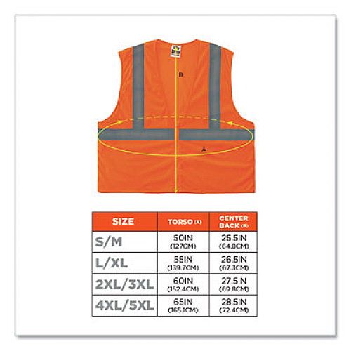 ergodyne GloWear 8205Z Class 2 Super Economy Mesh Vest, Polyester, Orange, 2X-Large/3X-Large (20987)