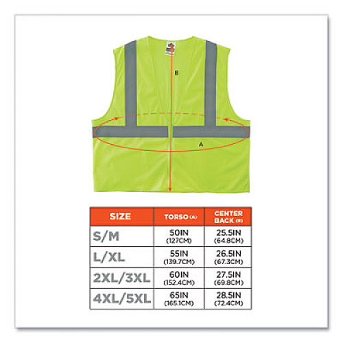 ergodyne GloWear 8205Z Class 2 Super Economy Mesh Vest, Polyester, Lime, Large/X-Large (20995)