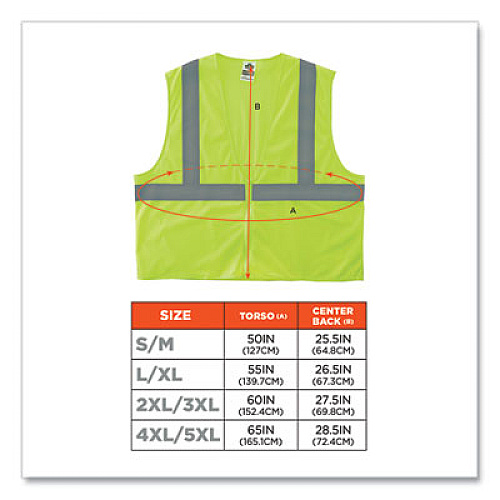 ergodyne GloWear 8205Z Class 2 Super Economy Mesh Vest, Polyester, Lime, 2X-Large/3X-Large (20997)