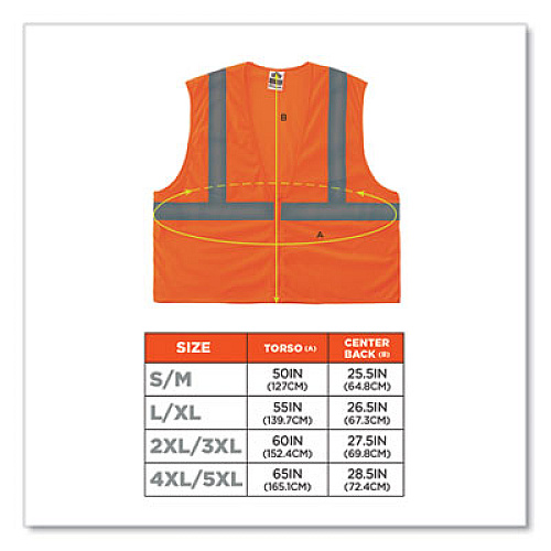 ergodyne GloWear 8205Z Class 2 Super Economy Mesh Vest, Polyester, Orange, Large/X-Large (20985)
