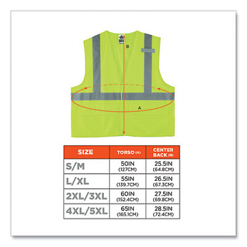 ergodyne GloWear 8225HL Class 2 Standard Solid Hook and Loop Vest, Polyester, Lime, Large/X-Large (21185)