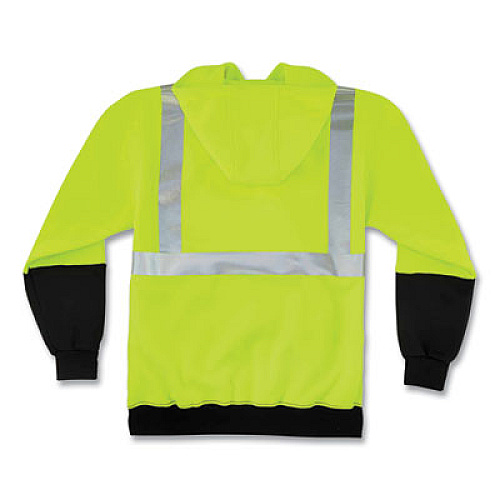 ergodyne GloWear 8293 Hi-Vis Class 2 Hooded Sweatshirt Black Bottom, Polar Fleece, Large, Lime (21684)