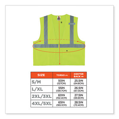 ergodyne GloWear 8225Z Class 2 Standard Solid Vest, Polyester, Lime, Small/Medium (21163)