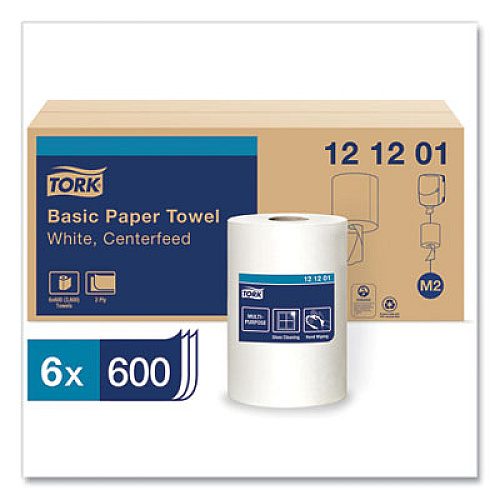 Tork Advanced Centerfeed Hand Towel, 2-Ply, 9 x 11.8, White, 600/Roll, 6/Carton (121201)