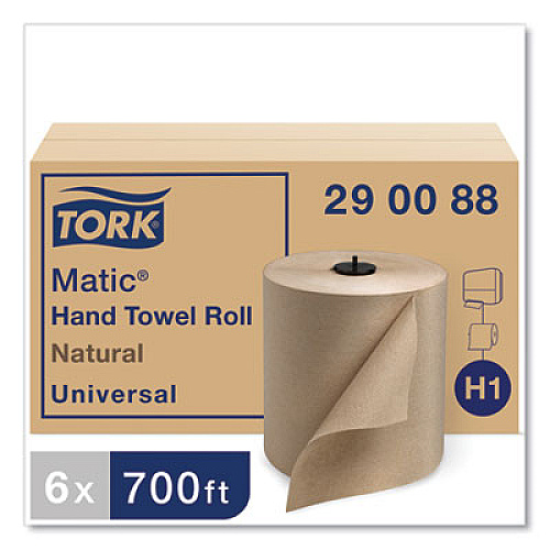 Tork Matic Hardwound Roll Towel, 1-Ply, 7.7" x 700 ft, Natural, 857/Roll, 6 Rolls/Carton (290088)