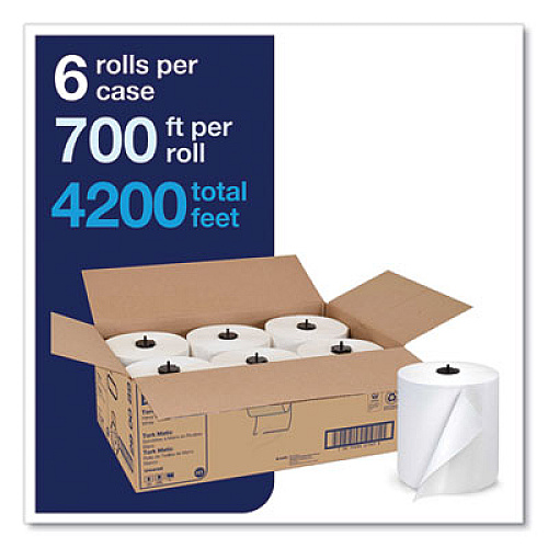 Tork Advanced Matic Hand Towel Roll, 1-Ply, 7.7" x 700 ft, White, 6 Rolls/Carton (290089)