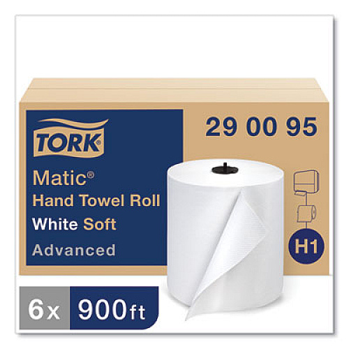 Tork Advanced Matic Hand Towel Roll, 1-Ply, 7.7" x 900 ft, White, 6 Rolls/Carton (290095)
