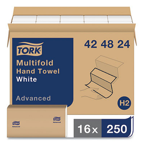 Tork Advanced Multifold Hand Towel, 1-Ply, 9 x 9.5, White, 250/Pack, 16 Packs/Carton (424824)