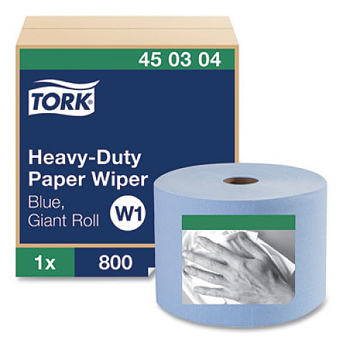 Tork Heavy-Duty Paper Wiper, 1-Ply, 11.1" x 800 ft, Blue (450304)