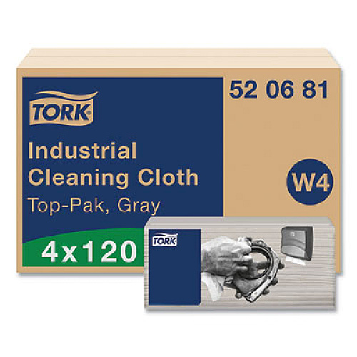 Tork Industrial Cleaning Cloths, 1-Ply, 16.34 x 14, Gray, 120 Wipes/Pack, 4 Packs/Carton (520681)