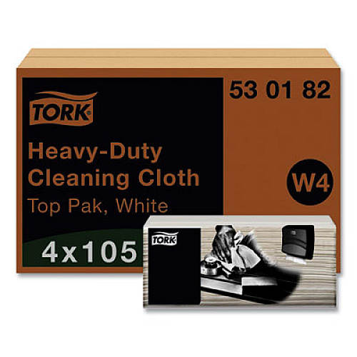 Tork Heavy-Duty Cleaning Cloth, 14 x 16.34, White, 105/Pack, 4 Packs/Carton (530182)
