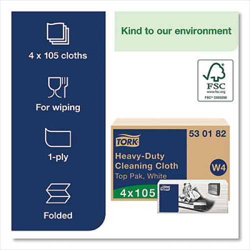 Tork Heavy-Duty Cleaning Cloth, 14 x 16.34, White, 105/Pack, 4 Packs/Carton (530182)