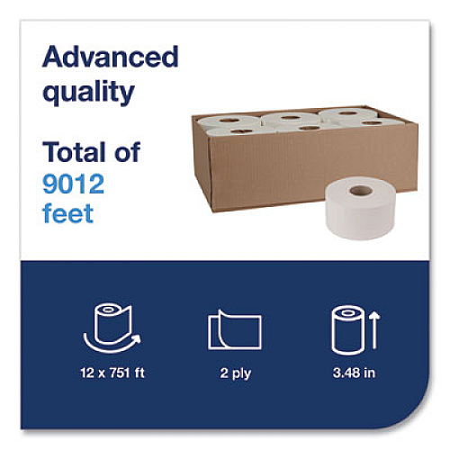 Tork Advanced Jumbo Bath Tissue, Septic Safe, 2-Ply, 3.48" x 751 ft, White, 12 Rolls/Carton (11020602)