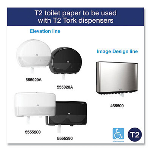 Tork Advanced Mini-Jumbo Roll Bath Tissue, Septic Safe, 2-Ply, 3.48" x 751 ft, White, 12 Rolls/Carton (12024402)