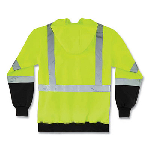 ergodyne GloWear 8373 Hi-Vis Class 3 Hooded Sweatshirt with Black Bottom, Polar Fleece, Lime, X-Large (21885)