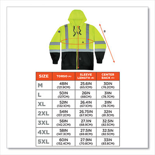 ergodyne GloWear 8372 ZipUp HiVis Class 3 Zip Hooded Sweatshirt with Black Bottom, Polar Fleece, Lime, 3X-Large (21847)
