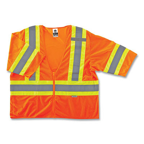 ergodyne GloWear 8330Z Class 3 Two-Tone Zipper Vest, Polyester, Small/Medium, Orange (22173)