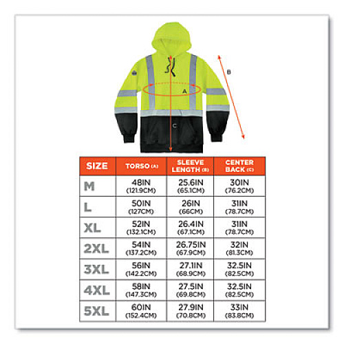 ergodyne GloWear 8373 Hi-Vis Class 3 Hooded Sweatshirt with Black Bottom, Polar Fleece, Lime, Large (21884)
