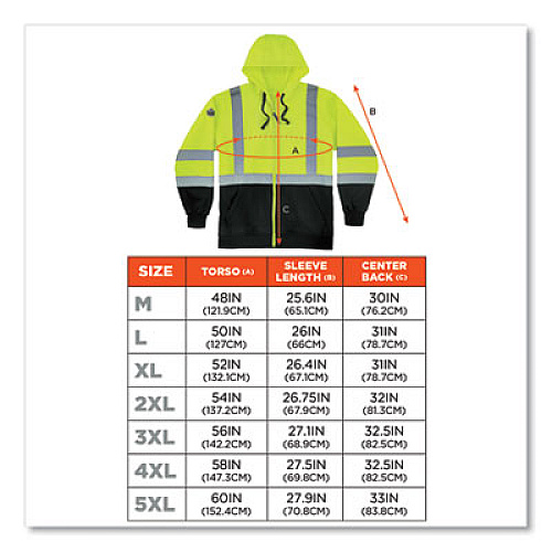 ergodyne GloWear 8372 ZipUp HiVis Class 3 Zip Hooded Sweatshirt with Black Bottom, Polar Fleece, Lime, X-Large (21845)