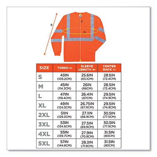 ergodyne GloWear 8391 Class 3 Hi-Vis Long Sleeve Shirt, Polyester, Orange, 4X-Large (21718)