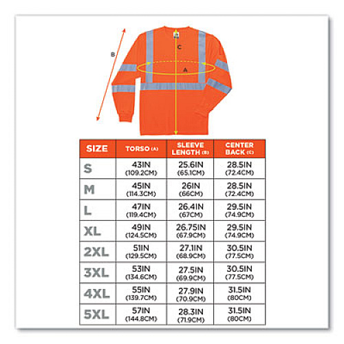 ergodyne GloWear 8391 Class 3 Hi-Vis Long Sleeve Shirt, Polyester, Orange, 5X-Large (21719)