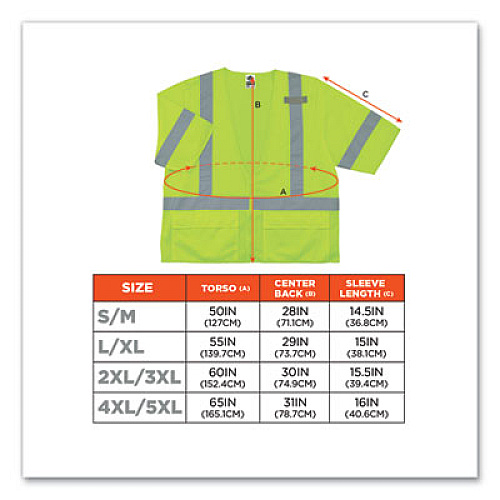 ergodyne GloWear 8320Z Class 3 Standard Zipper Vest, Polyester, 4X-Large/5X-Large, Lime (22129)