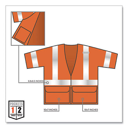 ergodyne GloWear 8320Z Class 3 Standard Zipper Vest, Polyester, 4X-Large/5X-Large, Orange (22119)