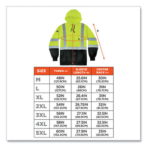 ergodyne GloWear 8373 Hi-Vis Class 3 Hooded Sweatshirt with Black Bottom, Polar Fleece, Lime, 3X-Large (21887)